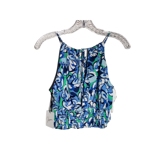 Japna Womens Tank Top Cropped Floral Print Open Back Keyhole Neck Size Medium - Picture 1 of 6